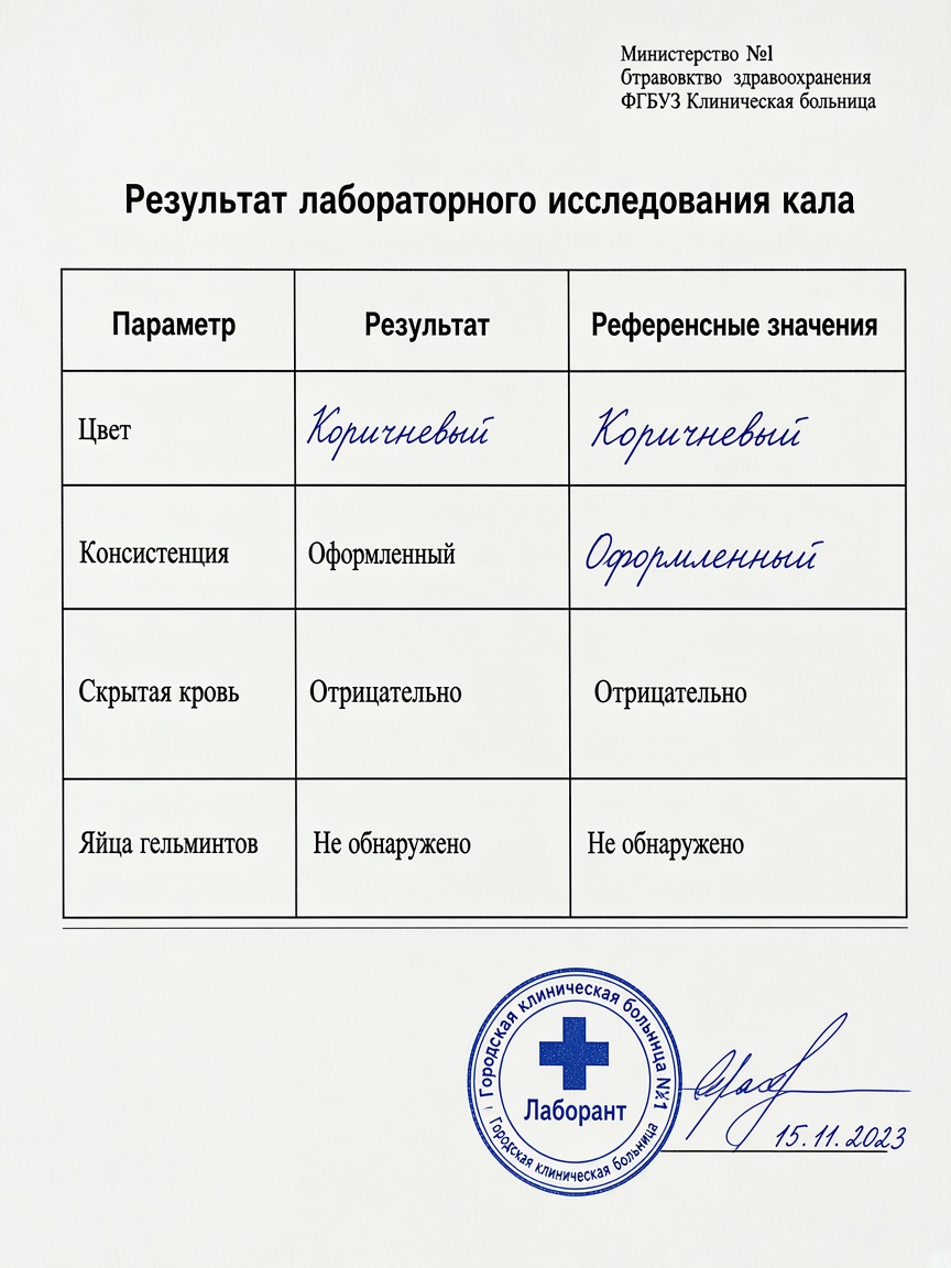 Образец результата анализа кала