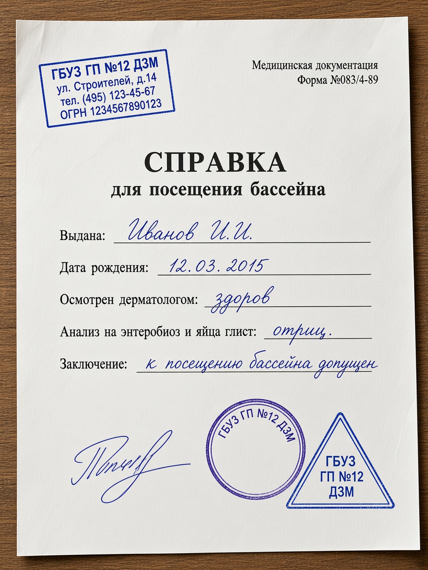 Образец справки в бассейн