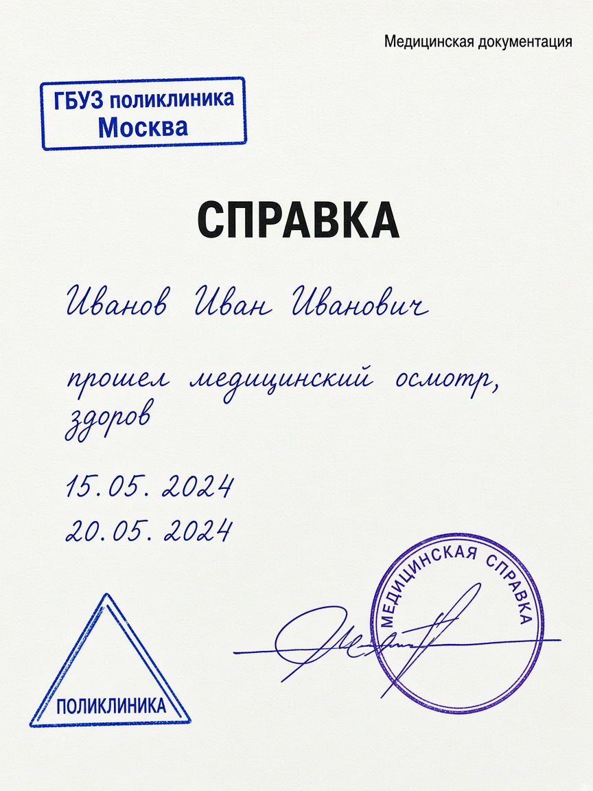 Образец медицинской справки на официальном бланке